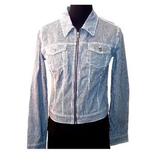Norma Kamali railroad stripe jean jacket M